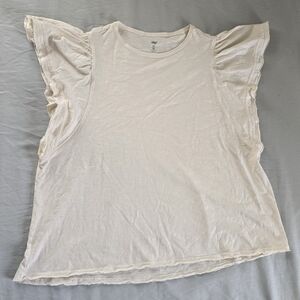 Dip Organic Cotton Flutter Ruffle Sleeve Tee, Cream 2X NWOT